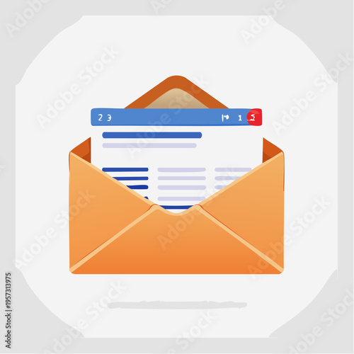 Modern flat vector illustration of an open email envelope with a new message notification. Concept for digital communication, online correspondence, inbox alerts, and business updates