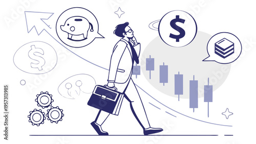 Businessman Finance Trading Concept Blue White Illustration