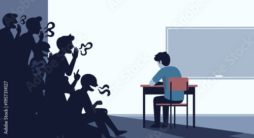 Student ostracized and bullied in classroom by peers, feeling isolated and anxious during a lesson