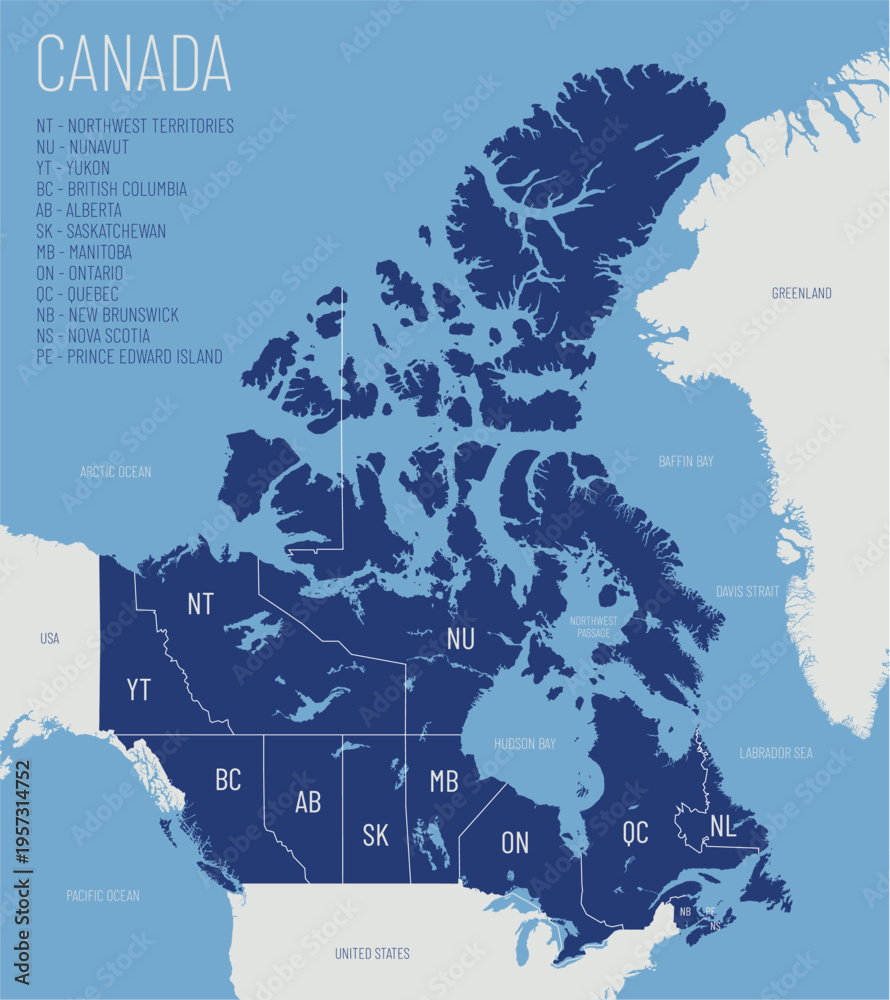 Fototapeta premium Canada map vector with provinces territories and major cities
