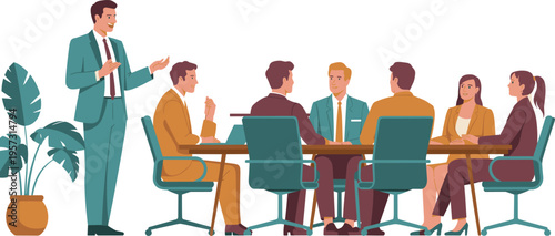 Business meeting, team discussion, corporate leadership, office presentation, teamwork collaboration, strategy planning, professional communication, workplace conference, manager briefing