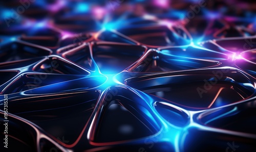 Organic network lattice glowing with blue highlights on black