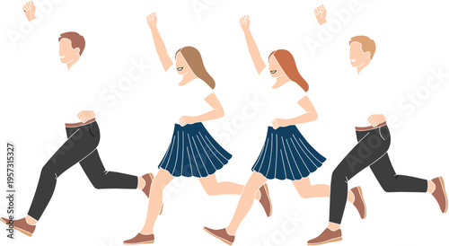 Running people illustration, jogging characters, active lifestyle concept, fitness activity, motion sequence, walking cycle, exercise routine, healthy lifestyle, dynamic movement, flat design