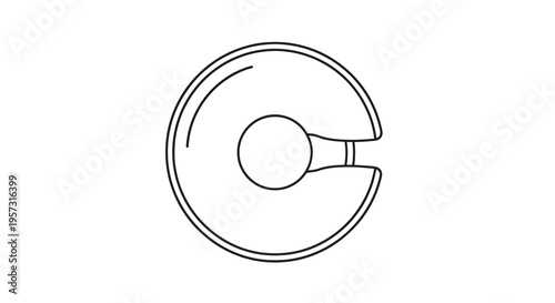 Abstract Circular Shape with Central Element and Opening, Minimalist Line Art