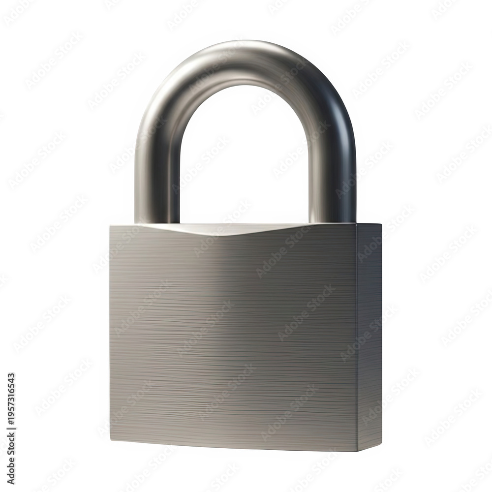 Naklejka premium A shiny silver padlock isolated on transparent background for security concepts