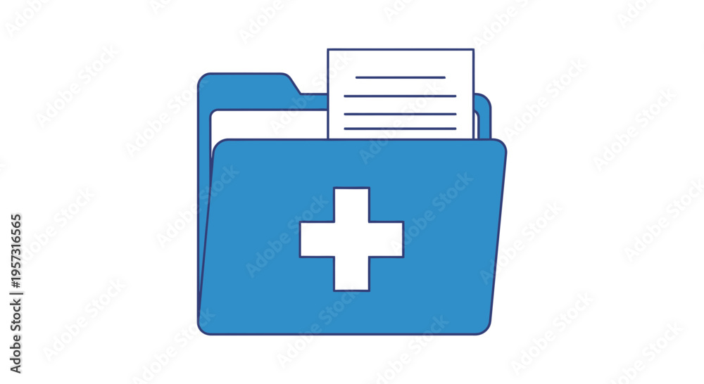 Fototapeta premium Blue medical folder with white cross symbol and document, healthcare records icon