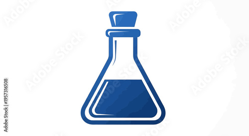 Blue Laboratory Flask with Liquid, Scientific Research and Chemistry Concept