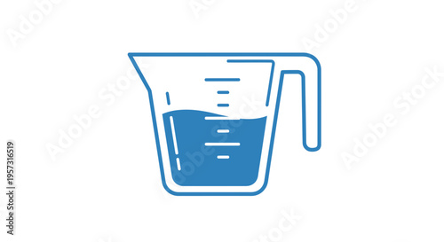 Blue Measuring Cup with Liquid and Markings - Kitchen Tool Icon