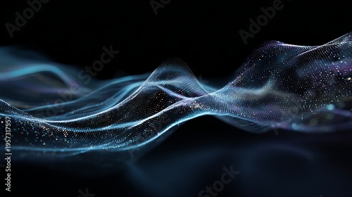 A mesmerizing digital illustration of glowing blue particles flowing across a dark background