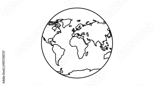 Outlined Globe of the Earth Indicating Continents and Oceans