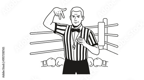 Boxing Referee Signaling a Knockdown in the Ring