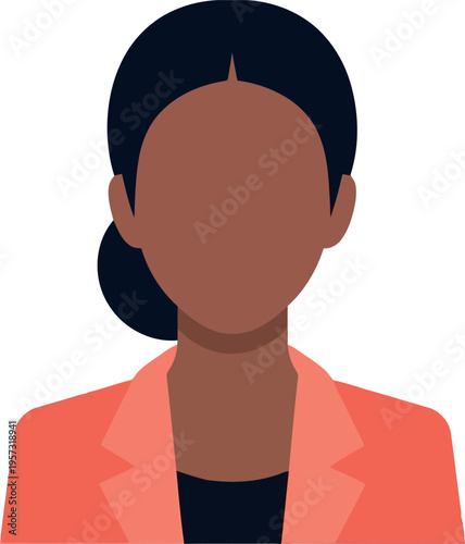 Professional businesswoman avatar with dark hair in low bun and coral blazer illustration