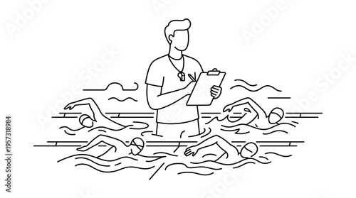 Swimming Coach Observing Swimmers in the Pool