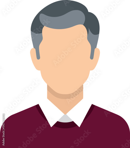 Male avatar illustration with gray hair, maroon sweater, and white collared shirt on white background