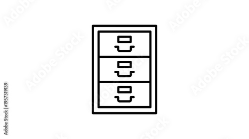 Minimalist Outline of a Three-Drawer Filing Cabinet
