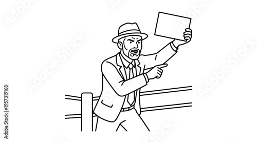 Angry Ring Announcer Gesturing with Sign