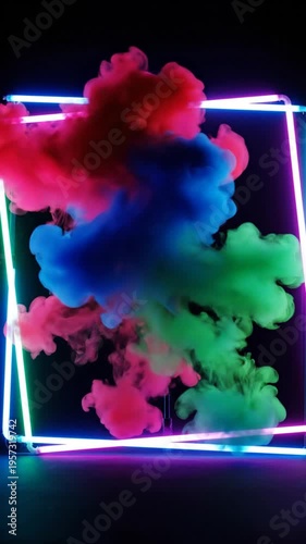 Wallpaper Mural Colorful smoke clouds exploding in a dark room with neon lights Torontodigital.ca