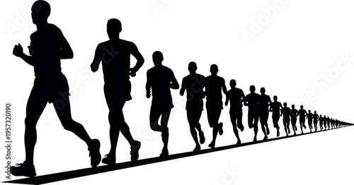 A group of runners in motion depicted in a series of silhouettes against a white background conveying a sense of movement and progression