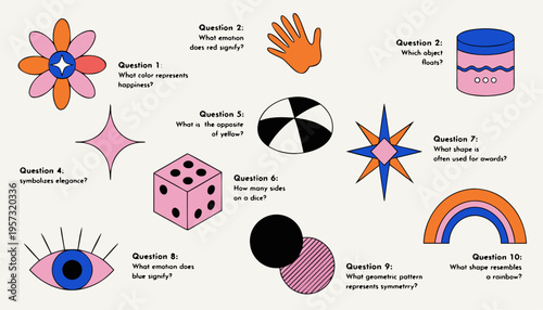 Colorful Vibrant Quiz Design With Diverse Symbols And Shapes For Engaging Education