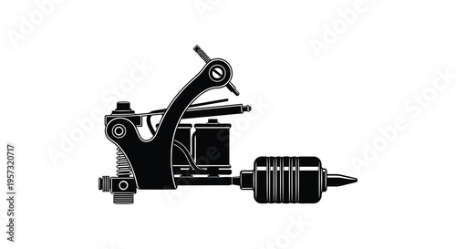 A detailed black silhouette of a classic tattoo machine showcasing its mechanical components and artistic design silhouette high quality professional modern