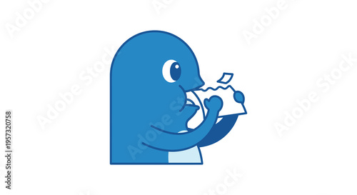 A cheerful blue cartoon dolphin joyfully consuming a paper snack creating a whimsical and playful silhouette high quality professional detailed modern