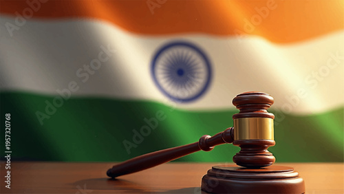 Indian law background with gavel and flag