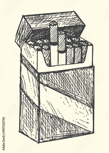 Vintage Cigarette Pack Line Art Illustration