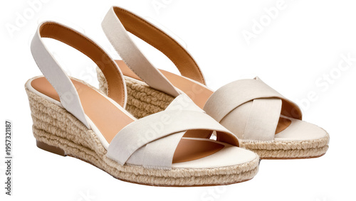 Quadro su tela Stylish women's cream espadrille wedge sandals for elegant summer footwear