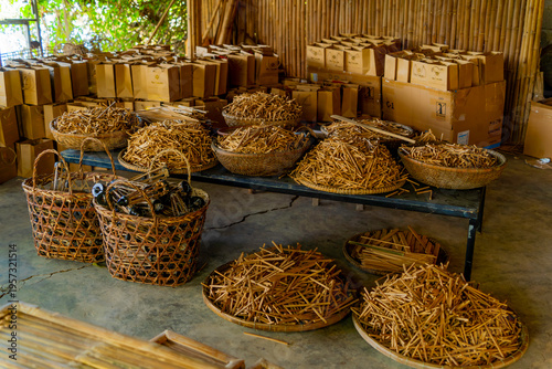 Manual production.

A craft village in Nha Trang, Vietnam. Production of goods by hand. Souvenir products. 