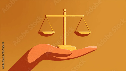 Vector illustration of hand holding balance scales icon