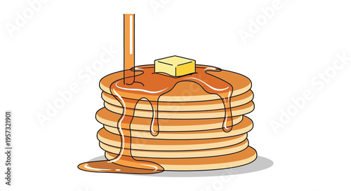 A colorful illustration depicts a stack of pancakes drizzled with honey and butter a delightful breakfast silhouette high quality professional detailed
