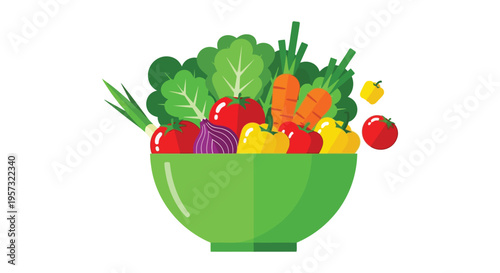 A vibrant collection of fresh vegetables displayed in a green bowl providing a healthy lifestyle silhouette high quality professional detailed modern