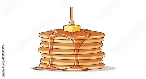 A vibrant stack of pancakes drizzled with honey and topped with butter presented as a silhouette high quality professional detailed modern