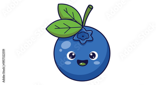 A cheerful blueberry character with a smiling face and leafy stem presented in a striking silhouette high quality professional detailed modern