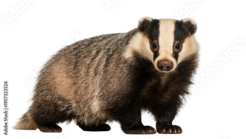Bild auf Leinwand Close-up full body portrait of a European badger standing and looking directly a