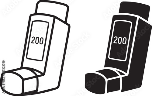 Inhaler medical device, asthma treatment, respiratory illness aid, portable medication delivery, clean design in black and white