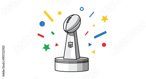 A colorful illustration depicts an american football trophy with celebratory elements showcasing a distinct silhouette high quality professional detailed modern elegant