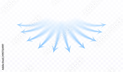 Wind conditioner stream isolated on transparent background. Vector cool air flow effect. Blue light wave, windy, blowing element or fan arrows direction