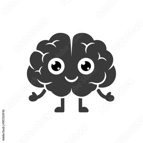 Smiling cartoon brain character with eyes.