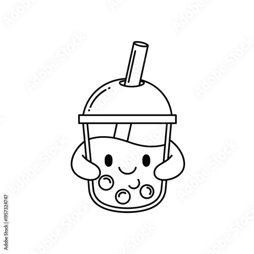 Smiling cartoon bubble tea character.