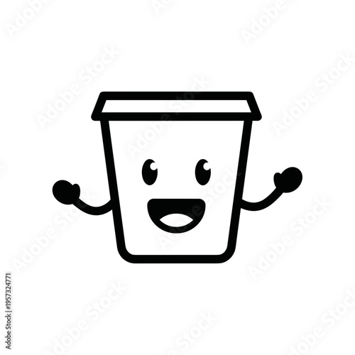 Smiling cartoon bucket with arms.
