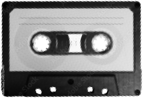 Retro Cassette Tape Halftone Illustration Isolated on White