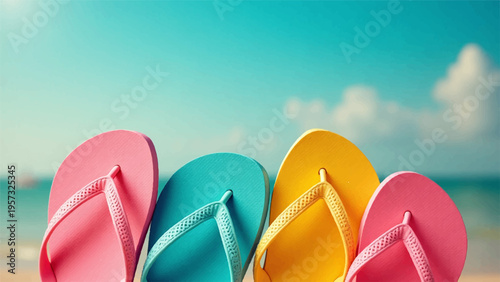 Colorful flip flops on beach vector illustration