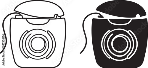 Dental floss dispenser, oral hygiene tool, dental care, personal hygiene, black and white icon and silhouette for clean design