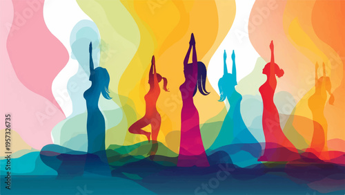 Set of colorful yoga poses vector illustrations