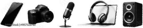 Modern Tech Devices Collection Halftone Illustration Set