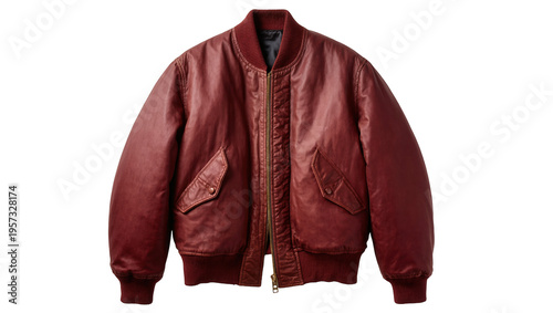 Cuadro en lienzo A stylish dark red leather bomber jacket for men, offering a classic fashion sta