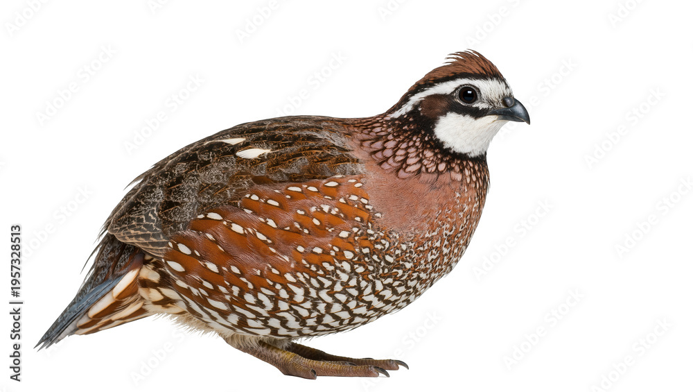 Obraz premium Captivating Northern Bobwhite quail standing in profile, showcasing its intricate plumage