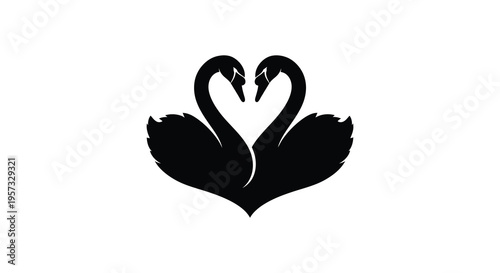Two black swans intertwine their necks to form a heart shape creating a striking visual representation of love silhouette