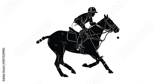 A dynamic depiction of a polo player on horseback in mid game rendered as a striking silhouette high quality professional detailed modern